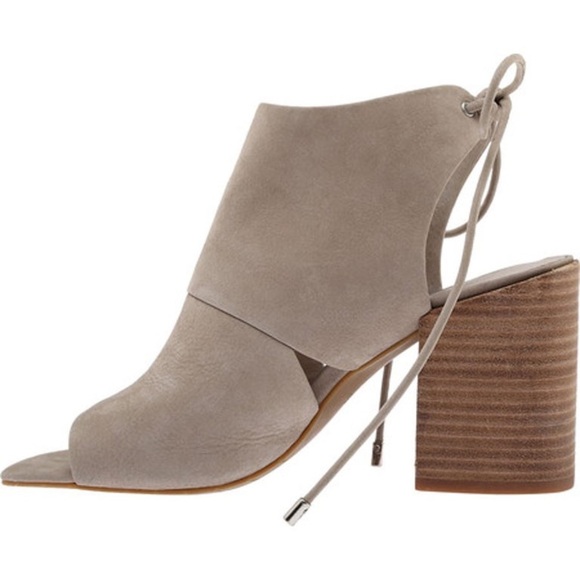 New Kenneth Cole New York Katarina Nubuck Taupe Grey Leather Open-Toe Bootie - Picture 4 of 11